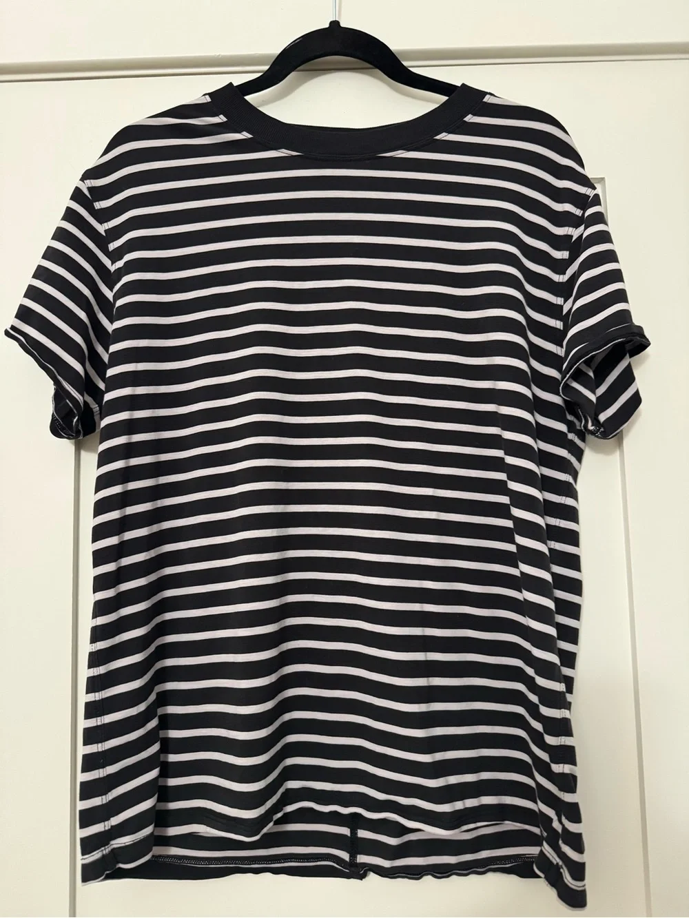 lululemon athletica Black and White Striped Short Sleeve Tee - Picture 1 of 5
